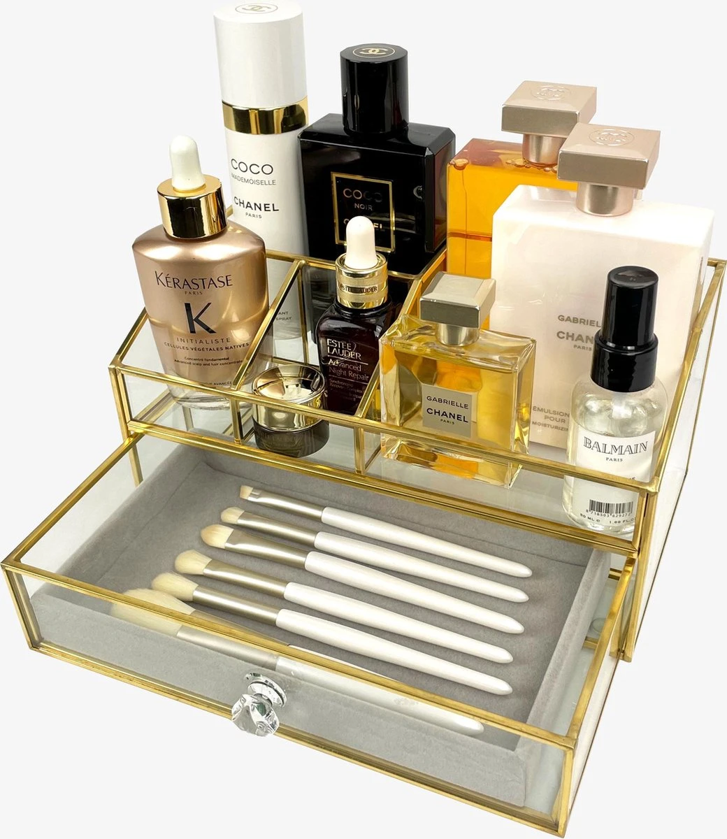 Make Up Organizer Stella | Goud| Cosmetica Organizer|sieraden Organizer | Make Up Organizer | Beautybox | Vitrine Boxje | Glazen Box |Makeup Organizer |Beauty Organizer | Makeupbox |Organizer | Storage Box |Make-uporganizer| Opbergdoos | Sieradendoos 8 Make Up Organizer Stella | Goud| Cosmetica Organizer|sieraden Organizer | Make Up Organizer | Beautybox | Vitrine Boxje | Glazen Box |Makeup Organizer |Beauty Organizer | Makeupbox |Organizer | Storage Box |Make-uporganizer| Opbergdoos | Sieradendoos - Afbeelding 6