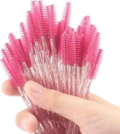 Wegwerp Wimper En Wenkbrauw Borsteltjes - Mascara Borsteltjes - 50 Stuks - Roze Glitter