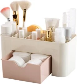 Make-Up Organizer Met Lade – Roze – Geschikt Voor Kwasten, Make-Up Producten & Wattenschijfjes