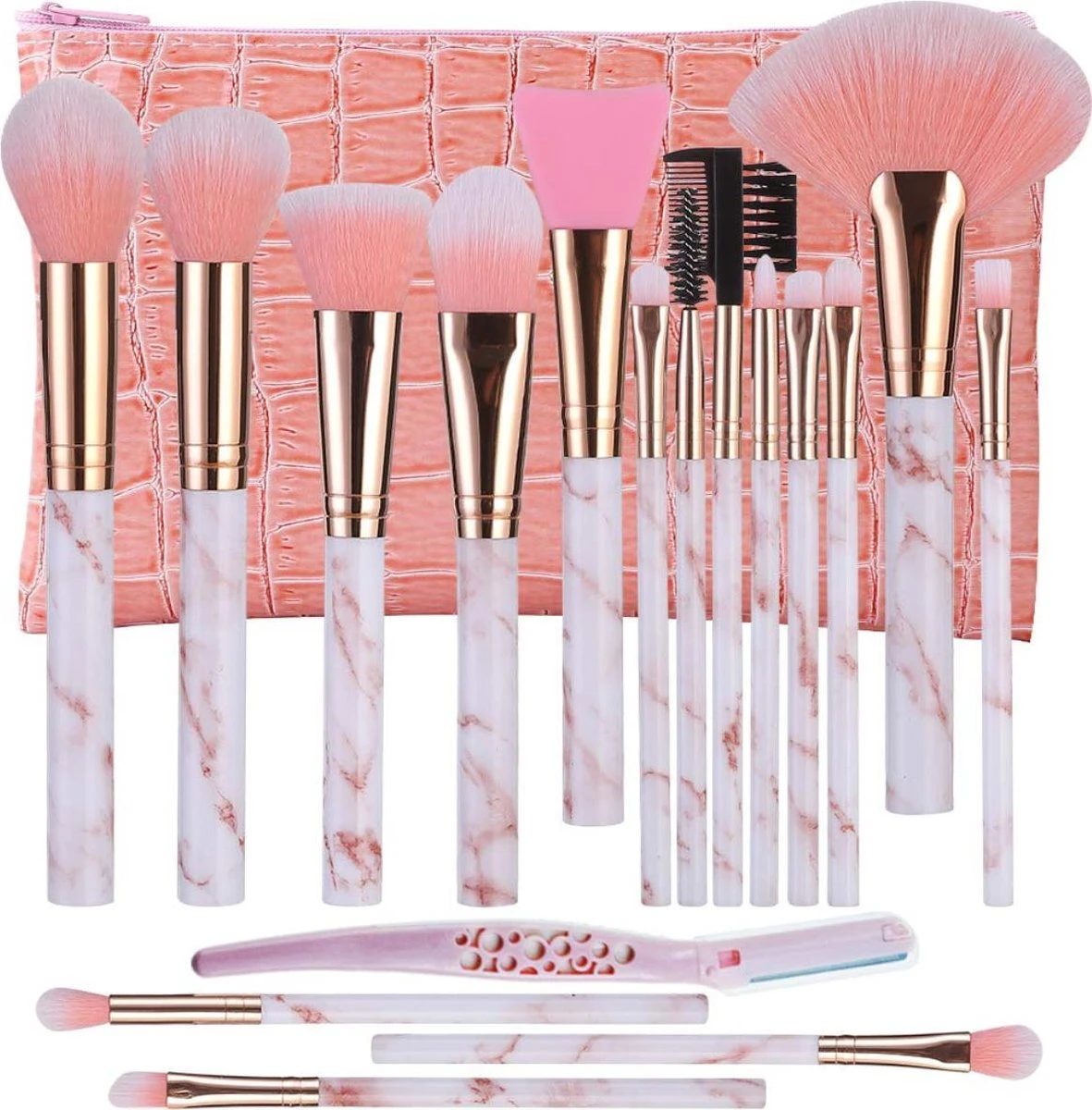 Makeup Kwasten - Makeup Set - Makeup Geschenksets - 16delig - Roze - Able & Borret 3 Makeup Kwasten - Makeup Set - Makeup Geschenksets - 16delig - Roze - Able & Borret