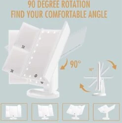 UNIQ Trifold Make Up Spiegel Met LED Verlichting En 2 Vergrootspiegels - Staande Spiegel - 21 LED-lampjes - Op Batterijen En USB (kabel Incl) - Wit -Cosmetica Winkel 1186x1200 5