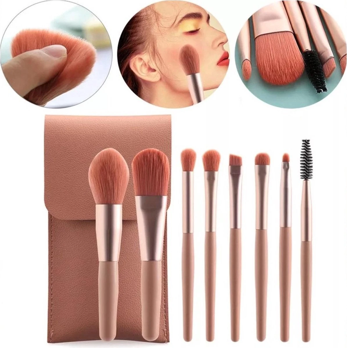 Saaf Make Up Kwasten - 8-Delige Set - Incl. Etui - Poederkwasten - Kabuki Kwast - Roze 3 Saaf Make Up Kwasten - 8-Delige Set - Incl. Etui - Poederkwasten - Kabuki Kwast - Roze