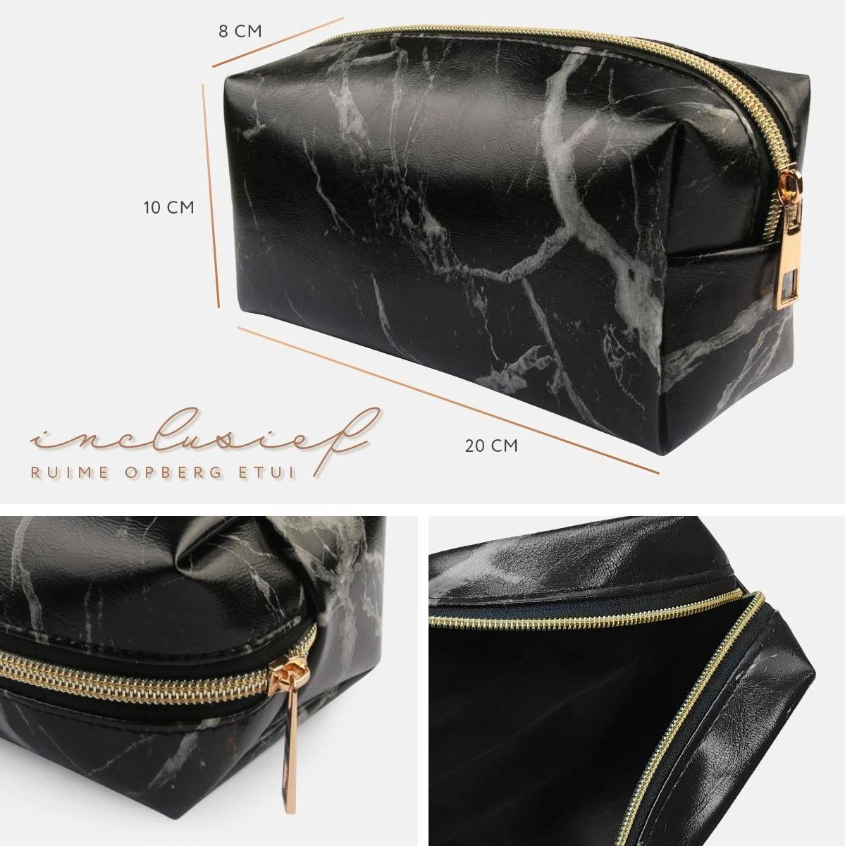 Evvie Set Van 10 Make-up Kwasten Kabuki In Etui Marble - Zwart-Goud 4 Evvie Set Van 10 Make-up Kwasten Kabuki In Etui Marble - Zwart-Goud - Afbeelding 2