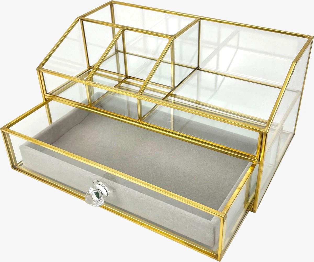 Make Up Organizer Stella | Goud| Cosmetica Organizer|sieraden Organizer | Make Up Organizer | Beautybox | Vitrine Boxje | Glazen Box |Makeup Organizer |Beauty Organizer | Makeupbox |Organizer | Storage Box |Make-uporganizer| Opbergdoos | Sieradendoos 4 Make Up Organizer Stella | Goud| Cosmetica Organizer|sieraden Organizer | Make Up Organizer | Beautybox | Vitrine Boxje | Glazen Box |Makeup Organizer |Beauty Organizer | Makeupbox |Organizer | Storage Box |Make-uporganizer| Opbergdoos | Sieradendoos - Afbeelding 2