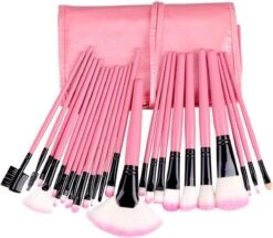 Merkloos Make-up Kwasten | Make-up Geschenksets | Oogschaduw Borstel | Contourborstel | Wenkbrauw Borstel | Oogpotlood | 24-delig | Met Etui | Roze | Able & Borret -Cosmetica Winkel 1200x1046
