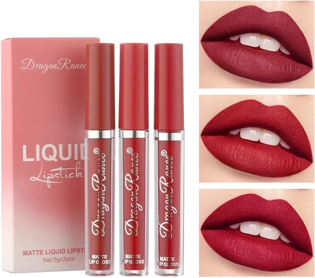 Lippenstift - Lippenstift Langhoudend - Matte Lippenstift - Set Van 3 - Vloeibare Lippenstif 3 Lippenstift - Lippenstift Langhoudend - Matte Lippenstift - Set Van 3 - Vloeibare Lippenstif