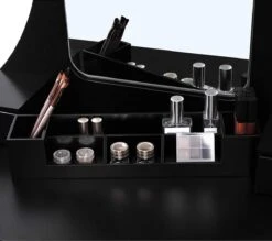 Merkloos Kaptafel, Kaptafel Met Grote Spiegel Zonder Frame, Toilettafel, Kaptafel, Voor Make-up, Gewatteerde Kruk, 5 Laden, Verplaatsbare Opbergdoos, Zwart RDT25BK -Cosmetica Winkel 1200x1064 3