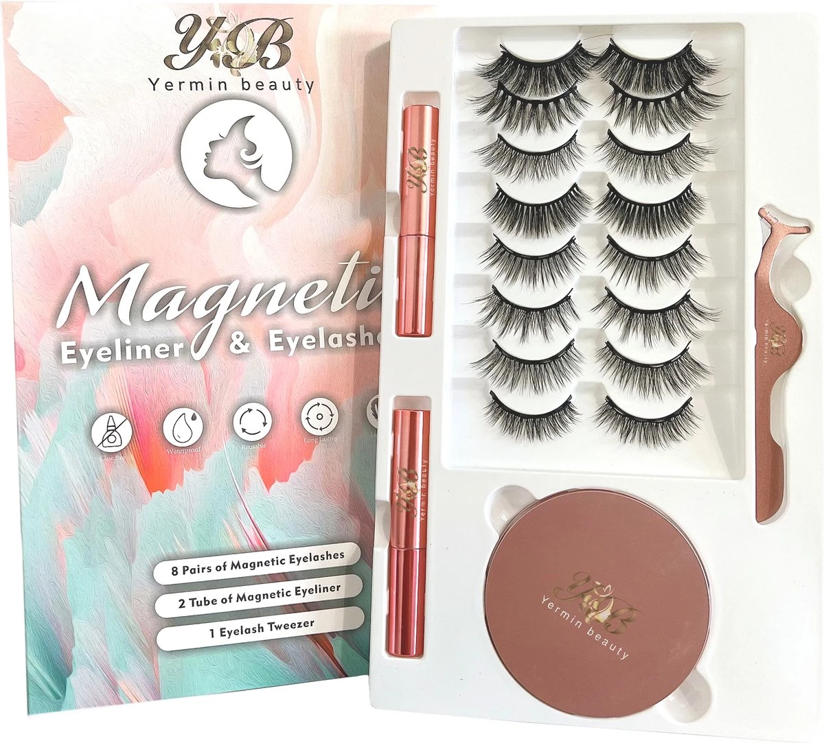 Yermin Beauty Magnetische Wimpers Set - Inclusief Wimperzetter En 2 Flesjes Waterproof Eyeliner - Wimperhouder Met Spiegel - 8+2 Paar Extra 4 Yermin Beauty Magnetische Wimpers Set - Inclusief Wimperzetter En 2 Flesjes Waterproof Eyeliner - Wimperhouder Met Spiegel - 8+2 Paar Extra - Afbeelding 2