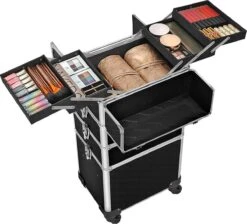 XXL PRO Visagie Beauty Case Koffer Trolley - Nagelkoffer Op Wielen Voor Makeup Of Cosmetica - Grote Uitklapbare Opbergsysteem Nagel Styliste Kapster - Zwart -Cosmetica Winkel 1200x1090 5