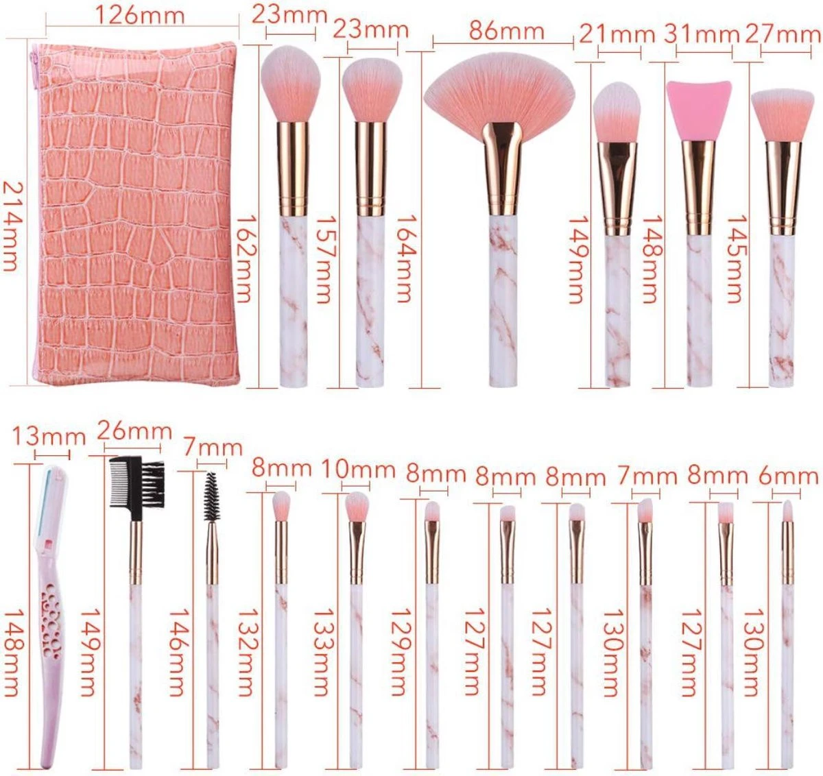 Makeup Kwasten - Makeup Set - Makeup Geschenksets - 16delig - Roze - Able & Borret 4 Makeup Kwasten - Makeup Set - Makeup Geschenksets - 16delig - Roze - Able & Borret - Afbeelding 2