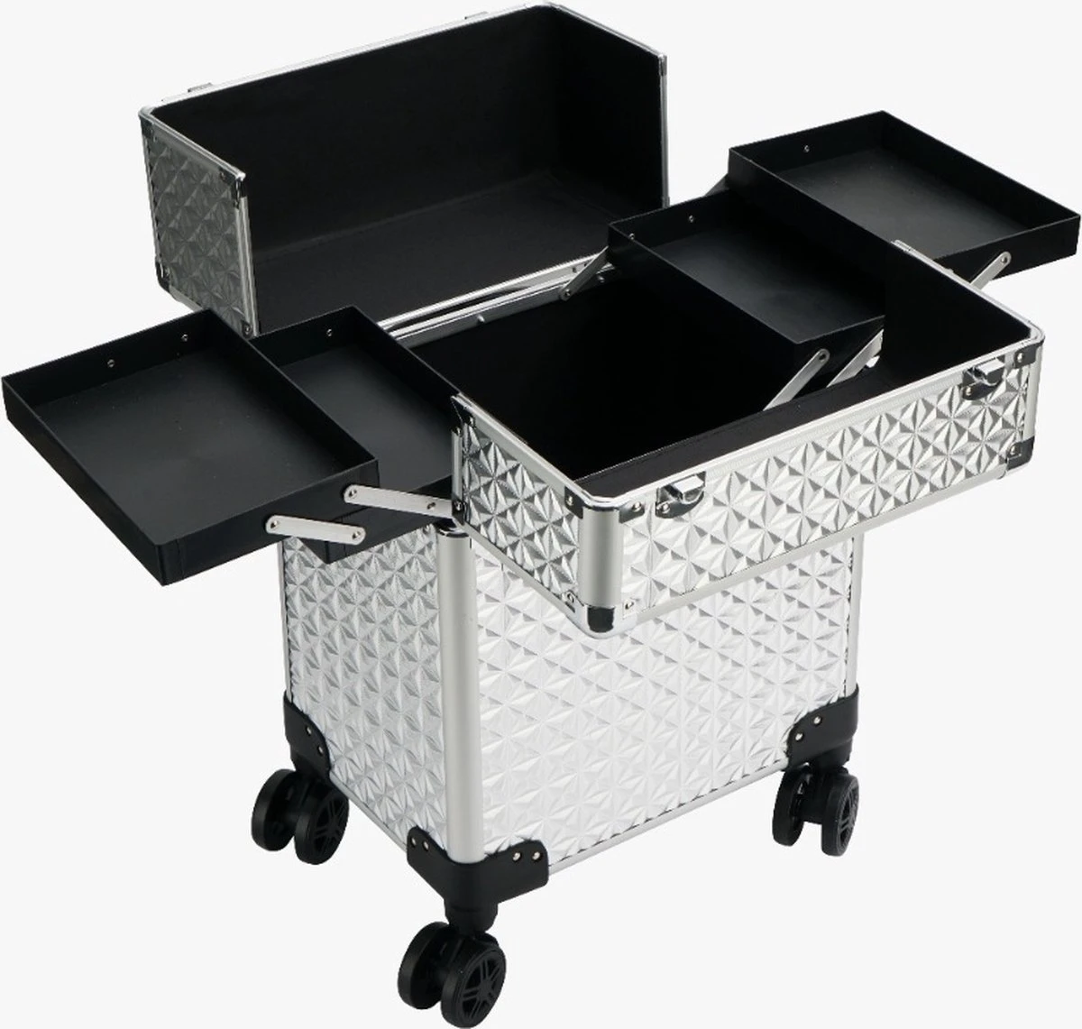 Beauty Koffer Zilver | Beautycase / Beautykoffer / Trolley Van Aluminium - 8 Wielen - Kapper Koffer - Tattoo Koffer - Nagel Koffer - Make-up Koffer 4 Beauty Koffer Zilver | Beautycase / Beautykoffer / Trolley Van Aluminium - 8 Wielen - Kapper Koffer - Tattoo Koffer - Nagel Koffer - Make-up Koffer - Afbeelding 2