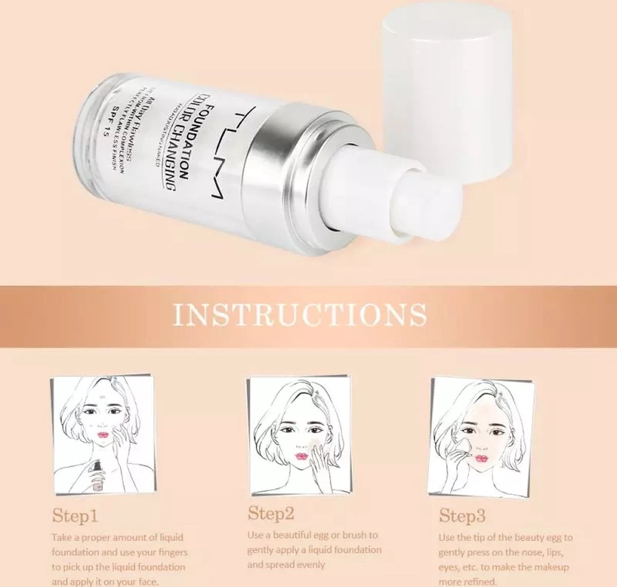 Merkloos 100% Originele Kleurveranderende Foundation Color Changing Foundation Past Zich Aan Aan De Huidskleur Met Spf 15 6 Merkloos 100% Originele Kleurveranderende Foundation Color Changing Foundation Past Zich Aan Aan De Huidskleur Met Spf 15 - Afbeelding 4