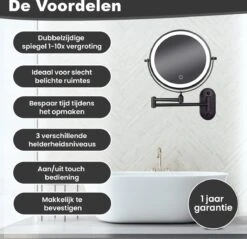 Make Up - Spiegel - Led Verlichting - 10X Vergroting - 3 Lichtstanden - Wandspiegel Rond - Badkamer - Mat Zwart - Draadloos -Cosmetica Winkel 1200x1160 5
