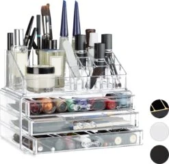 Relaxdays Make-up Organizer Klein - Stapelbaar - Sieradendoosje - Cosmetica - Opbergbox - Doorzichtig