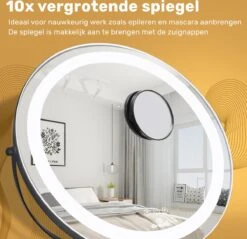 Great's® Make Up Spiegel Met LED Verlichting - ⌀ 40cm - Visagie Spiegel Rond - Extra Close Up Spiegeltje 10x - Zwart -Cosmetica Winkel 1200x1162 5