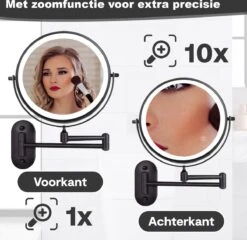 Make Up - Spiegel - Led Verlichting - 10X Vergroting - 3 Lichtstanden - Wandspiegel Rond - Badkamer - Mat Zwart - Draadloos -Cosmetica Winkel 1200x1165 18