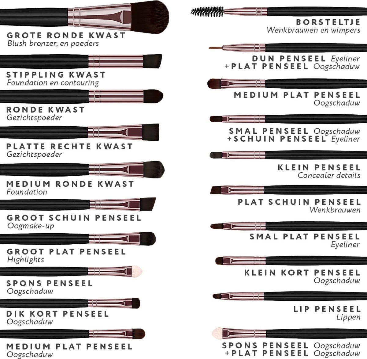 Evvie 20-delige Make-up Kwasten Set - Rosé Zwart 7 Evvie 20-delige Make-up Kwasten Set - Rosé Zwart - Afbeelding 6