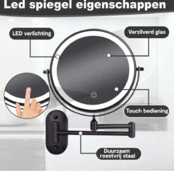 Make Up - Spiegel - Led Verlichting - 10X Vergroting - 3 Lichtstanden - Wandspiegel Rond - Badkamer - Mat Zwart - Draadloos -Cosmetica Winkel 1200x1178 7