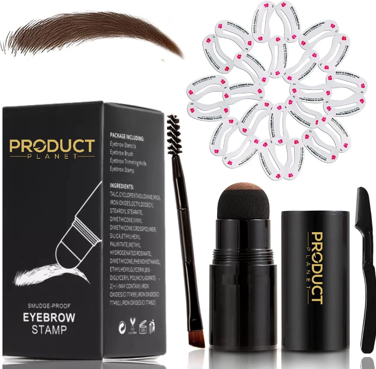 ProductPlanet Premium Wenkbrauw Stempel Set 2022 - Wenkbrauw Sjabloon - Wenkbrauwstempel - Brow Stamp - 10 Sjablonen - Borsteltje - Mesje - Herbruikbaar - Waterdicht - Cadeau Voor Haar - Donker Bruin 3 ProductPlanet Premium Wenkbrauw Stempel Set 2022 - Wenkbrauw Sjabloon - Wenkbrauwstempel - Brow Stamp - 10 Sjablonen - Borsteltje - Mesje - Herbruikbaar - Waterdicht - Cadeau Voor Haar - Donker Bruin