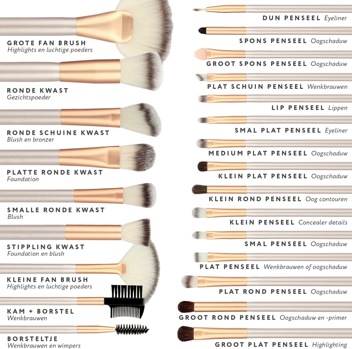 Evvie 24-delige Make-up Kwastenset - Beige/Goud - In Etui Marble 8 Evvie 24-delige Make-up Kwastenset - Beige/Goud - In Etui Marble - Afbeelding 6