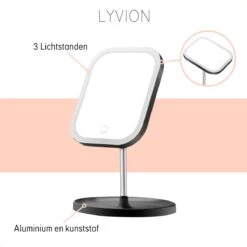 LYVION Make-up Spiegel Op Standaard Met LED / Met 3 Lichtkleuren / Make-up Spiegel / Make-up Standaard / Werkt Op 4 AAA-batterijen Of Micro USB Kabel / Touch - Zwart -Cosmetica Winkel 1200x1200 1136
