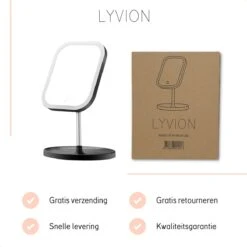 LYVION Make-up Spiegel Op Standaard Met LED / Met 3 Lichtkleuren / Make-up Spiegel / Make-up Standaard / Werkt Op 4 AAA-batterijen Of Micro USB Kabel / Touch - Zwart -Cosmetica Winkel 1200x1200 1137