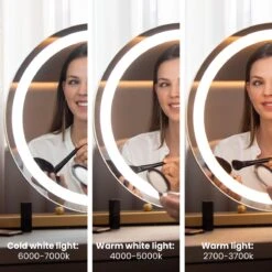Nuvoo Make-up Spiegel - Visagie Spiegel - Hollywood Spiegel - Diameter 50cm - 3 Licht Tinten - Dimbaar - USB Telefoonoplader - Goud -Cosmetica Winkel 1200x1200 1143