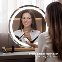 Nuvoo Make-up Spiegel - Visagie Spiegel - Hollywood Spiegel - Diameter 50cm - 3 Licht Tinten - Dimbaar - USB Telefoonoplader - Goud -Cosmetica Winkel 1200x1200 1144
