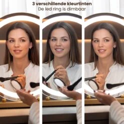 Nuvoo Make-up Spiegel - Visagie Spiegel - Hollywood Spiegel - Diameter 50cm - 3 Licht Tinten - Dimbaar - USB Telefoonoplader - Goud -Cosmetica Winkel 1200x1200 1145