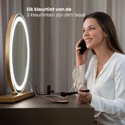 Nuvoo Make-up Spiegel - Visagie Spiegel - Hollywood Spiegel - Diameter 50cm - 3 Licht Tinten - Dimbaar - USB Telefoonoplader - Goud -Cosmetica Winkel 1200x1200 1146
