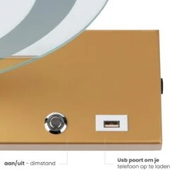 Nuvoo Make-up Spiegel - Visagie Spiegel - Hollywood Spiegel - Diameter 50cm - 3 Licht Tinten - Dimbaar - USB Telefoonoplader - Goud -Cosmetica Winkel 1200x1200 1147