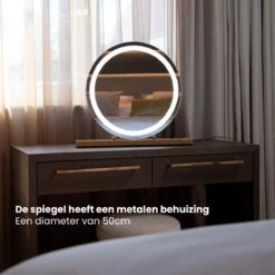 Nuvoo Make-up Spiegel - Visagie Spiegel - Hollywood Spiegel - Diameter 50cm - 3 Licht Tinten - Dimbaar - USB Telefoonoplader - Goud -Cosmetica Winkel 1200x1200 1149