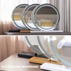 Nuvoo Make-up Spiegel - Visagie Spiegel - Hollywood Spiegel - Diameter 50cm - 3 Licht Tinten - Dimbaar - USB Telefoonoplader - Goud -Cosmetica Winkel 1200x1200 1150