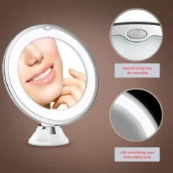 Vergroot Make Up En Scheer Spiegel Met LED Verlichting - 10x Vegroting En Natuurlijk Licht Voor Cosmetica/Scheren/Epileren - 360° Graden Verstelbare Zuignap En Wandbevestiging - Badkamer/Douche/Slaapkamer - Rond – Wit -Cosmetica Winkel 1200x1200 1157