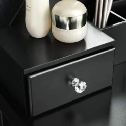 Merkloos Kaptafel, Kaptafel Met Grote Spiegel Zonder Frame, Toilettafel, Kaptafel, Voor Make-up, Gewatteerde Kruk, 5 Laden, Verplaatsbare Opbergdoos, Zwart RDT25BK -Cosmetica Winkel 1200x1200 1182