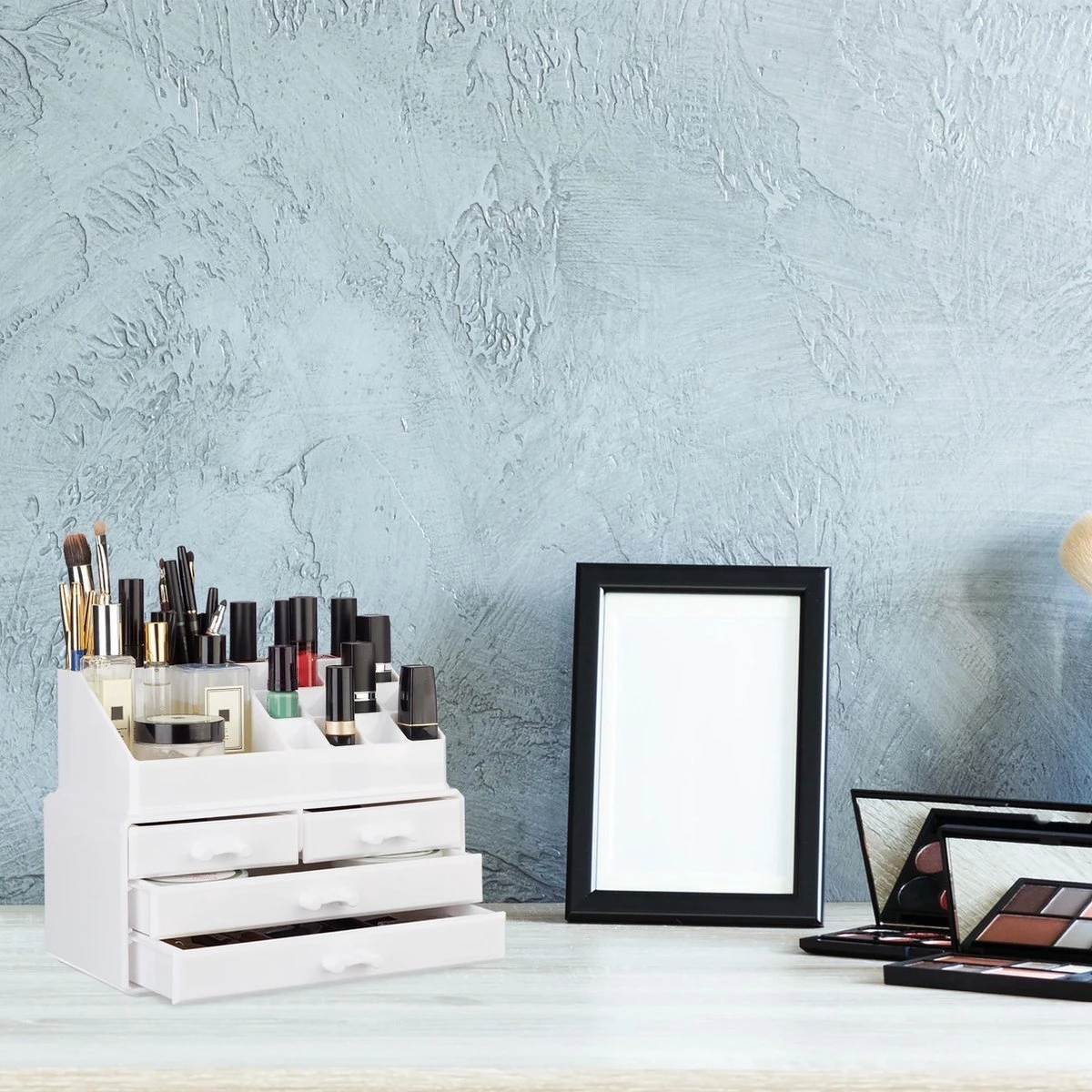 A&K 2in1 Make-up Organizer - 4 Lades Cosmetica Opbergdoos - Kaptafel - Wit 4 A&K 2in1 Make-up Organizer - 4 Lades Cosmetica Opbergdoos - Kaptafel - Wit - Afbeelding 2