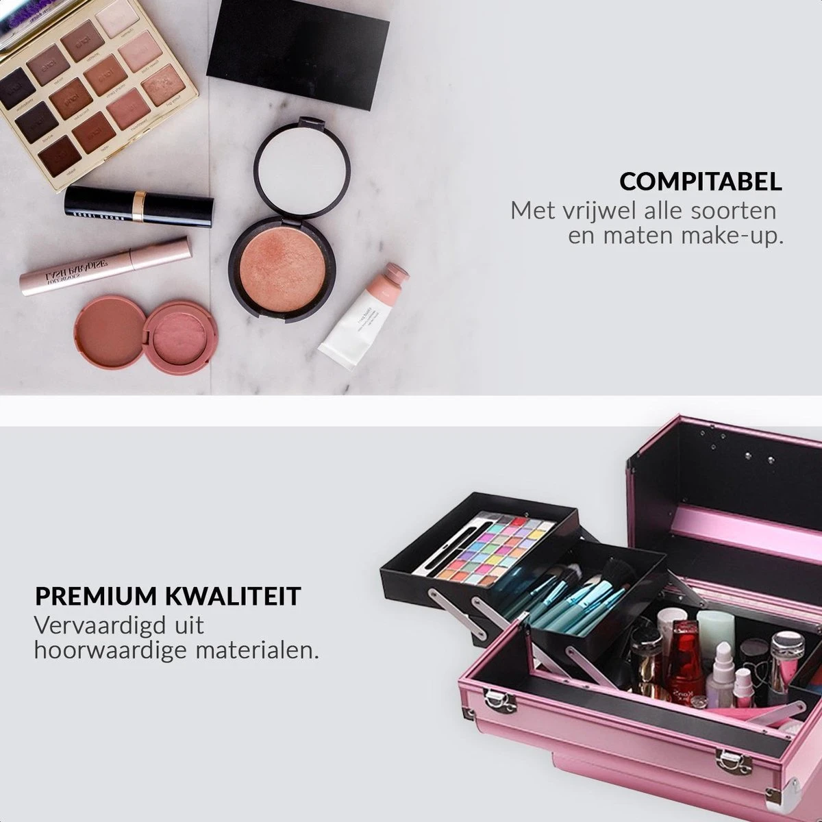 Confibel Cosmetica Koffer - Make Up Koffer Uitklapbaar - 5 Opbergbakken Make-up Koffer - Beautycase/Visagiekoffer /Cosmeticakoffer /Beautycase/ Nagelstylistekoffer - Roze 4 Confibel Cosmetica Koffer - Make Up Koffer Uitklapbaar - 5 Opbergbakken Make-up Koffer - Beautycase/Visagiekoffer /Cosmeticakoffer /Beautycase/ Nagelstylistekoffer - Roze - Afbeelding 2
