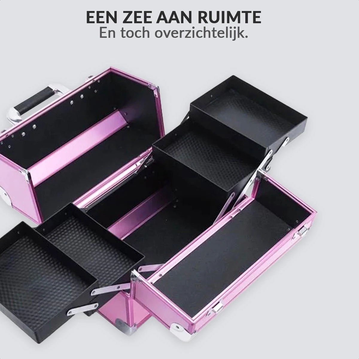 Confibel Cosmetica Koffer - Make Up Koffer Uitklapbaar - 5 Opbergbakken Make-up Koffer - Beautycase/Visagiekoffer /Cosmeticakoffer /Beautycase/ Nagelstylistekoffer - Roze 10 Confibel Cosmetica Koffer - Make Up Koffer Uitklapbaar - 5 Opbergbakken Make-up Koffer - Beautycase/Visagiekoffer /Cosmeticakoffer /Beautycase/ Nagelstylistekoffer - Roze - Afbeelding 8