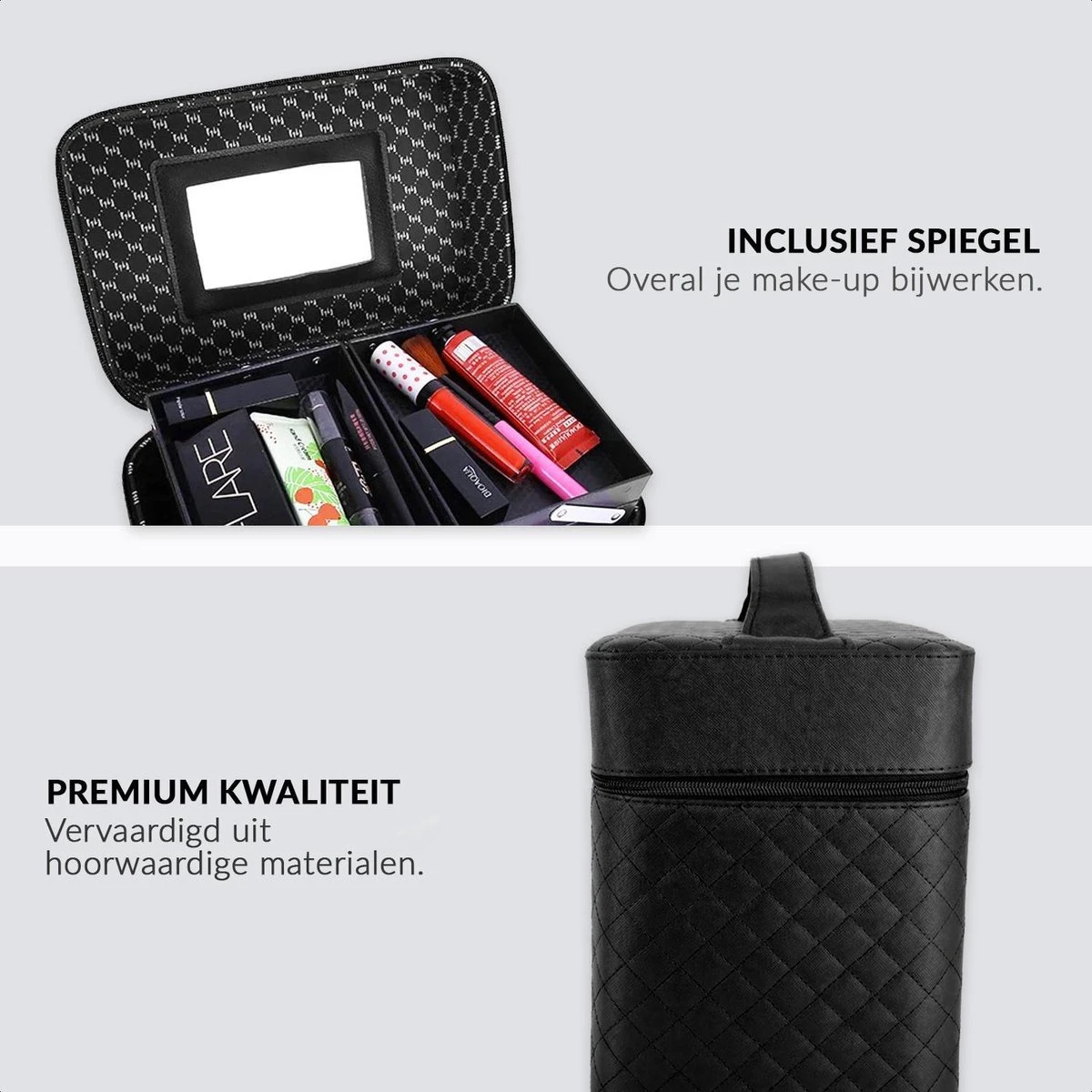 Confibel Make Up Koffer - Uitklapbaar - 5 Opbergbakken - Met Spiegel - Zwart 6 Confibel Make Up Koffer - Uitklapbaar - 5 Opbergbakken - Met Spiegel - Zwart - Afbeelding 4