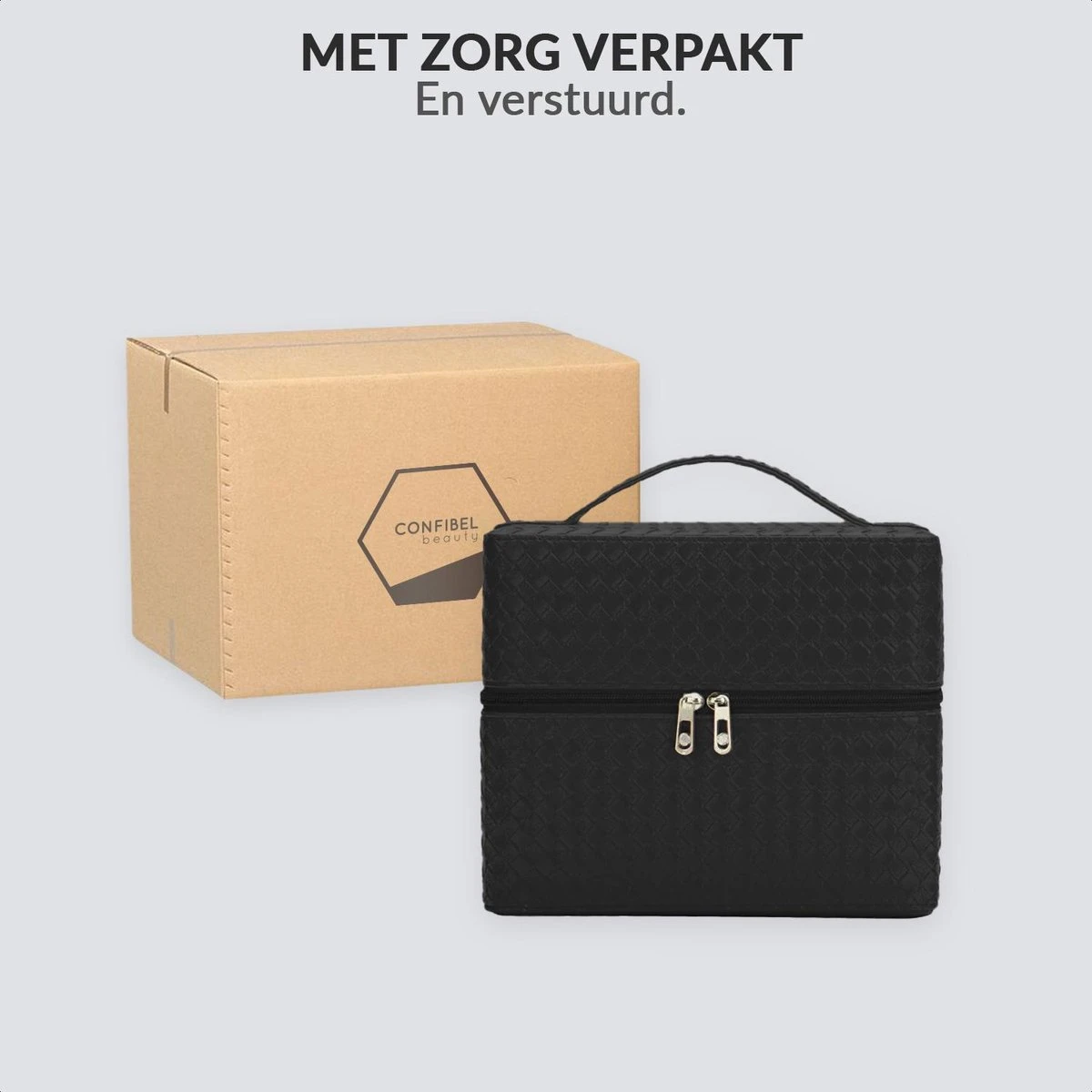 Confibel Make Up Koffer - Uitklapbaar - 5 Opbergbakken - Met Spiegel - Zwart 16 Confibel Make Up Koffer - Uitklapbaar - 5 Opbergbakken - Met Spiegel - Zwart - Afbeelding 14