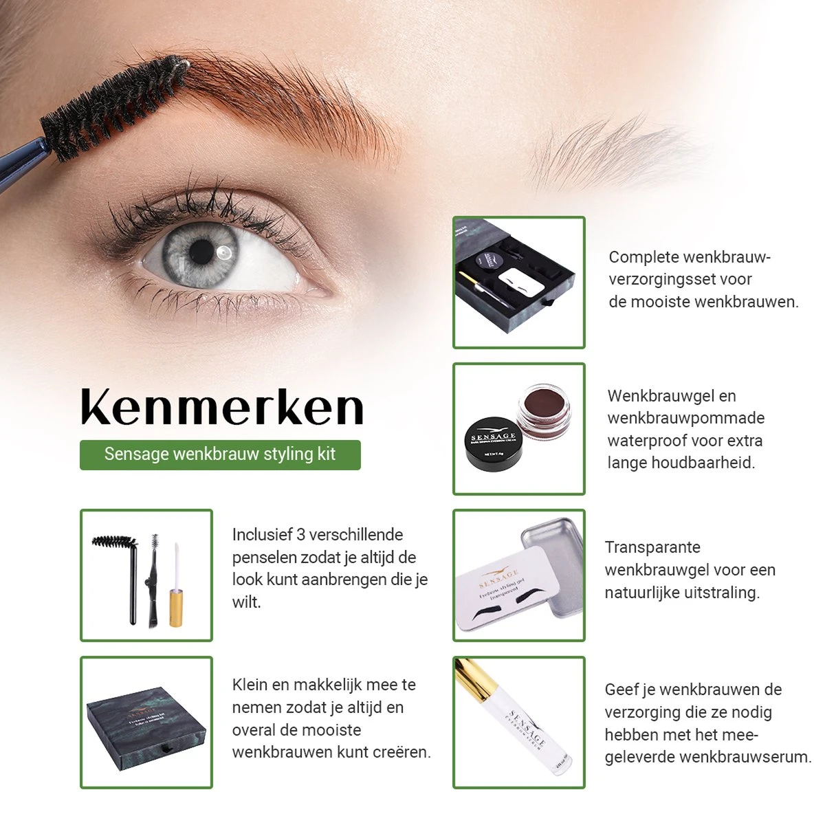 Sensage Wenkbrauwgel Set | Brow Soap | Pomade Donkerbruin | Wenkbrauw Serum | Wenkbrauw Borstel 3 Stuks 4 Sensage Wenkbrauwgel Set | Brow Soap | Pomade Donkerbruin | Wenkbrauw Serum | Wenkbrauw Borstel 3 Stuks - Afbeelding 2