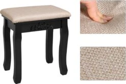 Merkloos Kaptafel, Kaptafel Met Grote Spiegel Zonder Frame, Toilettafel, Kaptafel, Voor Make-up, Gewatteerde Kruk, 5 Laden, Verplaatsbare Opbergdoos, Zwart RDT25BK -Cosmetica Winkel 1200x805 1