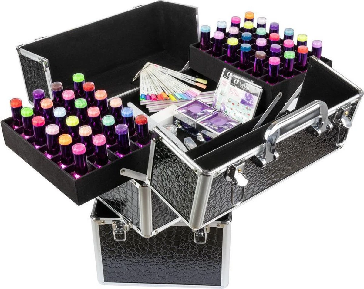 Cosmetica Of Nagel Koffer XL Zwart Glad 5 Cosmetica Of Nagel Koffer XL Zwart Glad - Afbeelding 3