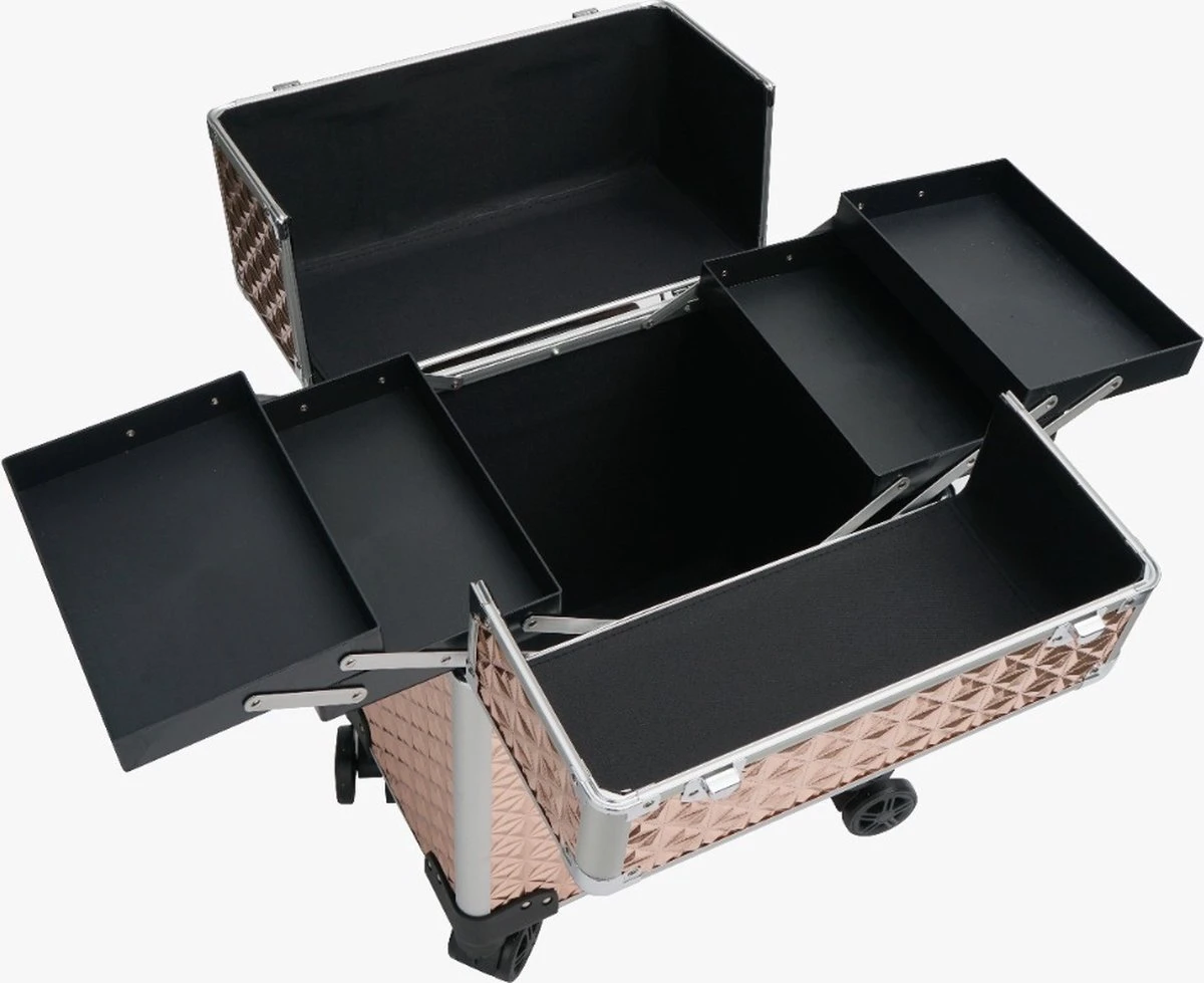 Koffer Gouden Kleur | Beautycase / Beautykoffer / Trolley Van Aluminium - 8 Wielen - Kapper Koffer - Tattoo Koffer - Nagel Koffer - Make-up Koffer 6 Koffer Gouden Kleur | Beautycase / Beautykoffer / Trolley Van Aluminium - 8 Wielen - Kapper Koffer - Tattoo Koffer - Nagel Koffer - Make-up Koffer - Afbeelding 4
