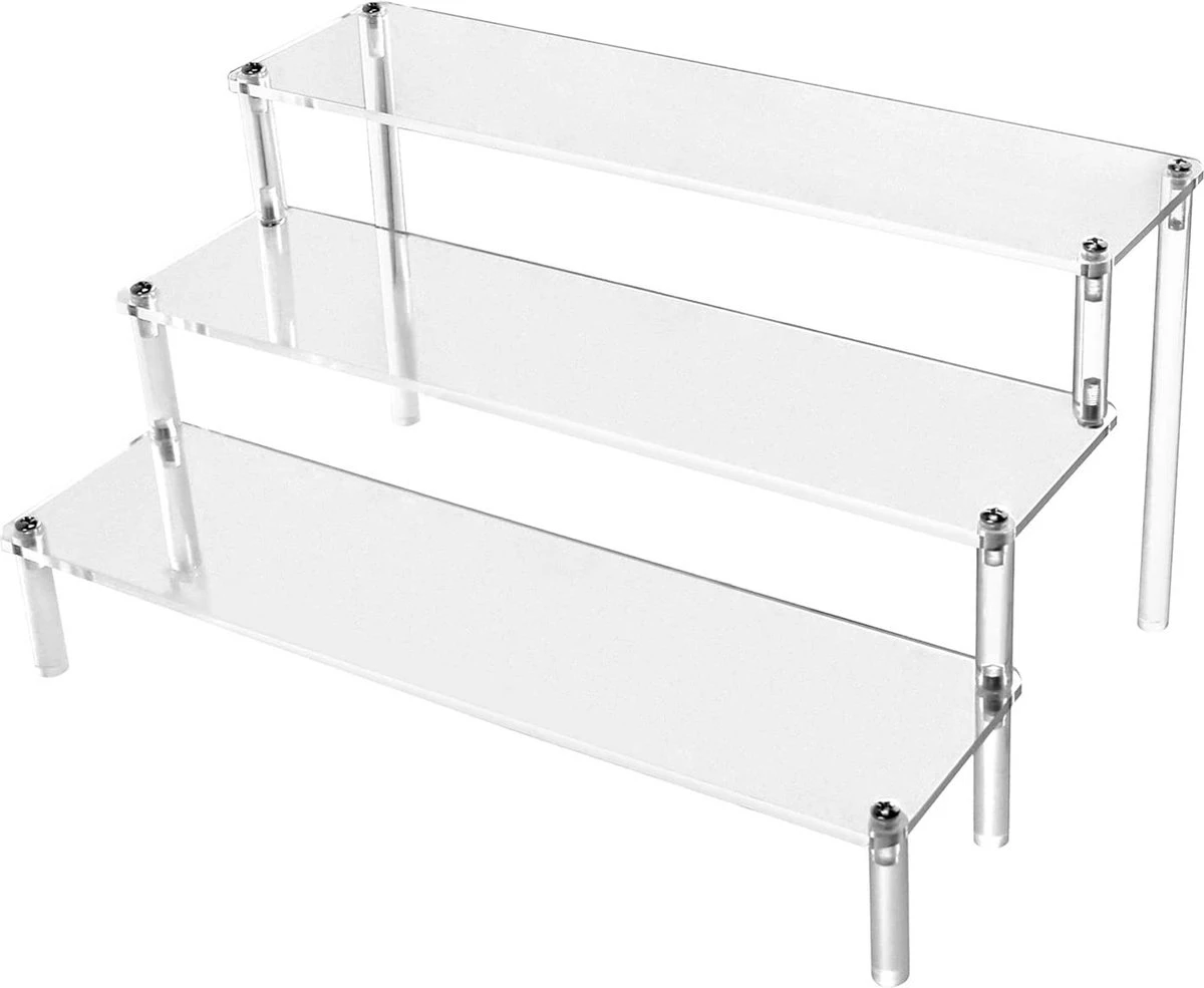 QWORK 3-laags Acryl Displaystandaard, Transparant Acryl Display Riser Plank Voor Figuren, Sieraden, Cupcake, Lippenstift, Nagellak, Kruiden, 30x21x15cm 3 QWORK 3-laags Acryl Displaystandaard, Transparant Acryl Display Riser Plank Voor Figuren, Sieraden, Cupcake, Lippenstift, Nagellak, Kruiden, 30x21x15cm