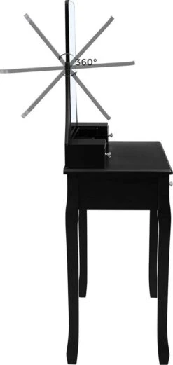 Merkloos Kaptafel, Kaptafel Met Grote Spiegel Zonder Frame, Toilettafel, Kaptafel, Voor Make-up, Gewatteerde Kruk, 5 Laden, Verplaatsbare Opbergdoos, Zwart RDT25BK -Cosmetica Winkel 569x1200 2