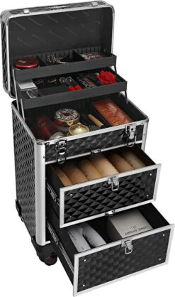 Songmics Kapperskoffer - Cosmetica Trolley - Cosmetica Koffer - Make-up Koffer - Visagie Koffer - Make Up Trolley - Op Wielen - Zwart 15 Songmics Kapperskoffer - Cosmetica Trolley - Cosmetica Koffer - Make-up Koffer - Visagie Koffer - Make Up Trolley - Op Wielen - Zwart -Cosmetica Winkel 709x1200 3