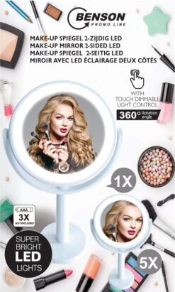 Benson Make Up Spiegel Met LED Ring - Cosmetische Spiegels Met Touch Dimmer - 2 Zijde -Cosmetica Winkel 721x1200 4