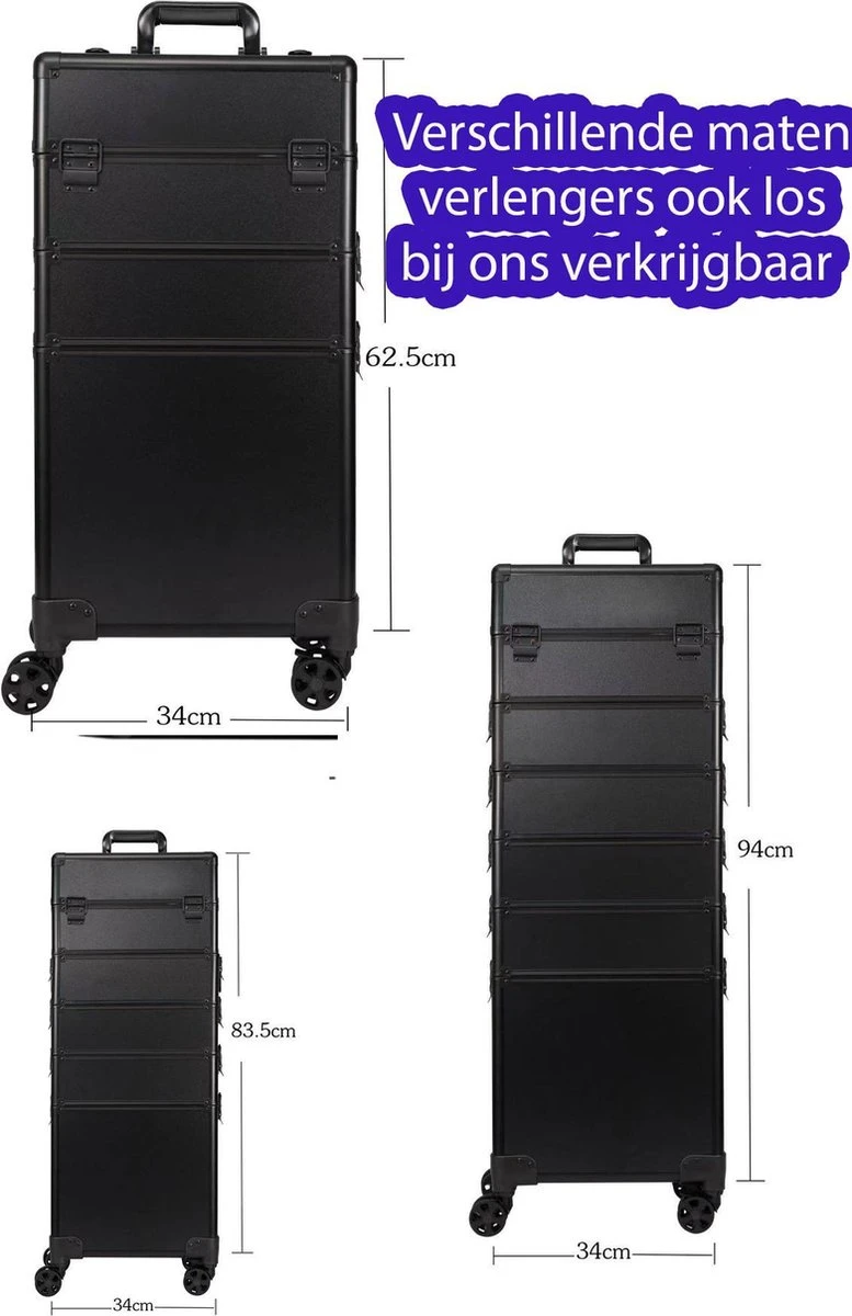 Beautycase / Beautykoffer / Trolley Voor Opbergen Van Uw Persoonlijke Verzorgingsproducten In 3 In 1 Van Aluminium - Bekleed Zwart Fluweel - 8wielen - Kapper - Tattoo - Nagel - Visagie - Make-up - Cosmetica - Schmink - Beauty Case / Beauty Koffer 5 Beautycase / Beautykoffer / Trolley Voor Opbergen Van Uw Persoonlijke Verzorgingsproducten In 3 In 1 Van Aluminium - Bekleed Zwart Fluweel - 8wielen - Kapper - Tattoo - Nagel - Visagie - Make-up - Cosmetica - Schmink - Beauty Case / Beauty Koffer - Afbeelding 3