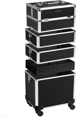 XXL PRO Visagie Beauty Case Koffer Trolley - Nagelkoffer Op Wielen Voor Makeup Of Cosmetica - Grote Uitklapbare Opbergsysteem Nagel Styliste Kapster - Zwart -Cosmetica Winkel 779x1200 2